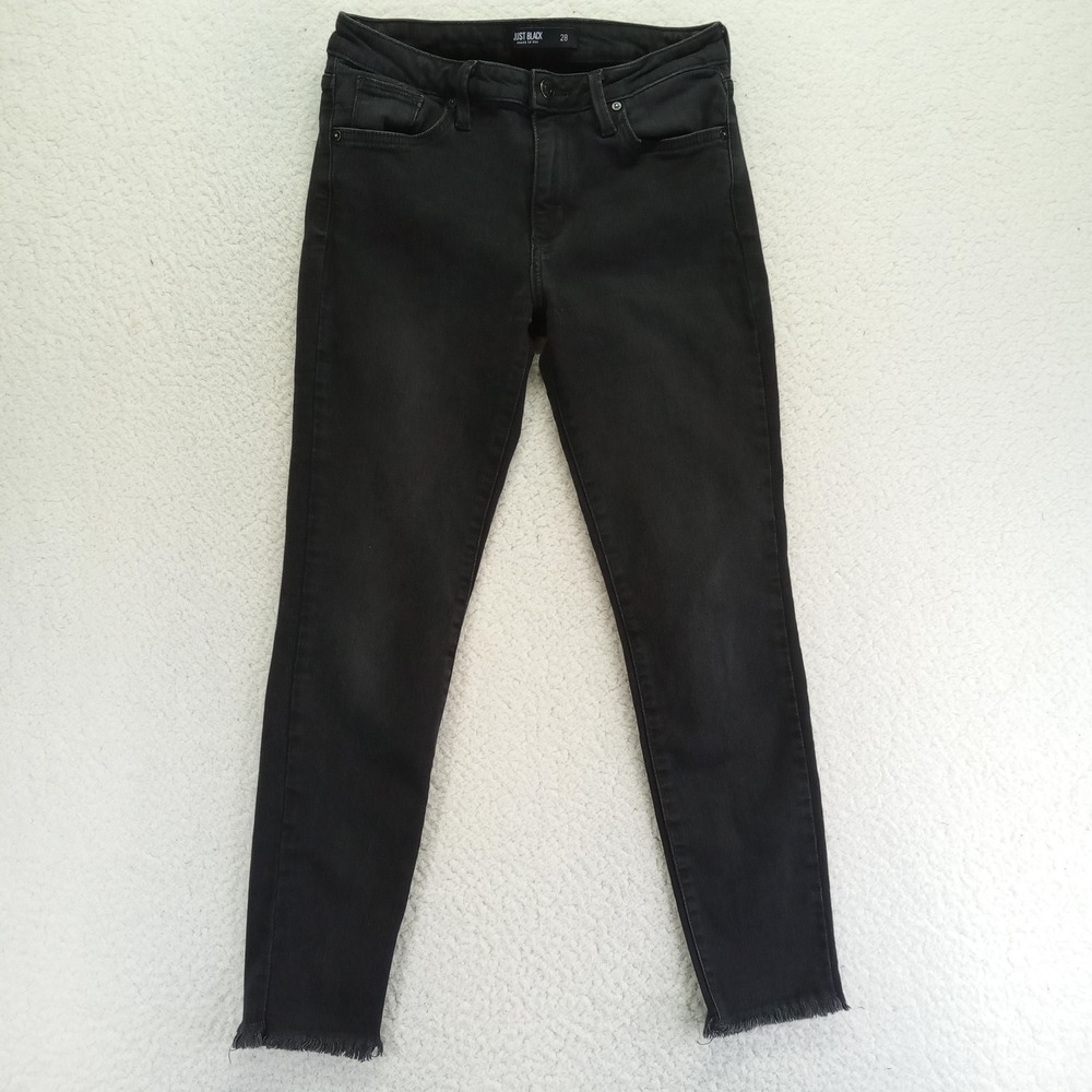 Just Black Skinny Jeans Womens 28 Black Raw Hem Made in USA‎ CD09J Stretch Denim